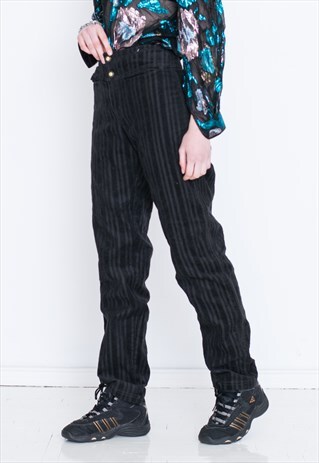VINTAGE BLACK HAIGH WAIST STRIPED RETRO TROUSERS