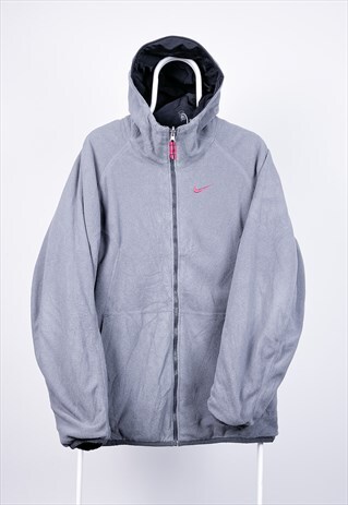 VINTAGE NIKE JACKET REVERSIBLE FLEECE GREY BLACK LARGE