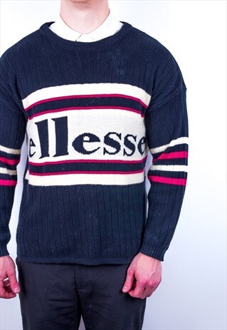 VINTAGE ELLESSE STRIPED SPELL OUT JUMPER MEDIUM