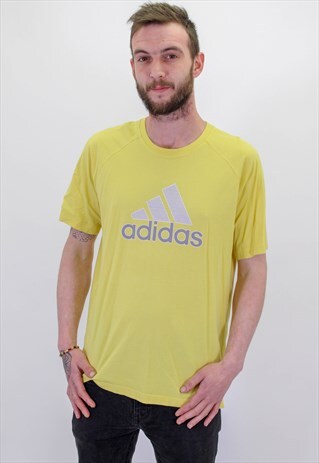 VINTAGE ADIDAS LOGO T-SHIRT IN YELLOW XL