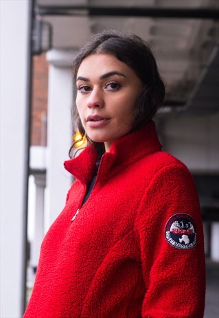 VINTAGE NAPAPIJRI QUARTER ZIP FLEECE IN RED