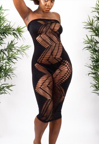 CUTOUT LINGERIE DRESS IN BLACK