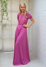 Vintage 1970s Pink Purple Prom / Evening Maxi Floor Dress