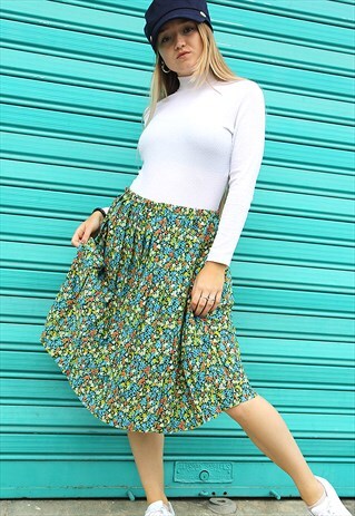 PLEATED FLORAL PRINT MIDI SKIRT