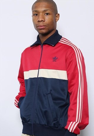VINTAGE ADIDAS 3 STRIPE LOGO TRACK TOP JACKET RED BLUE