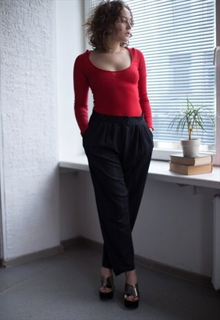 VINTAGE 90'S BLACK SMART WOOL TROUSERS