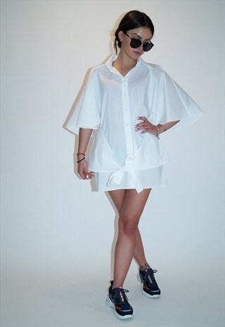 OVERSIZED SHIRT WHITE TOP LOOSE TUNIC CAPE BLOUSE F1862