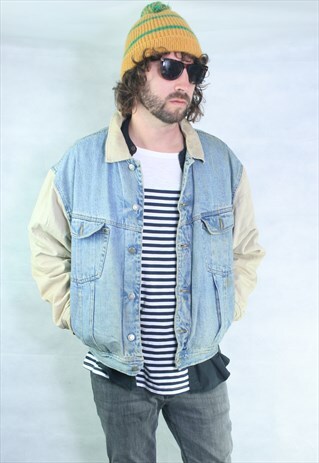 VINTAGE 80'S USA SHERPA DENIM LINED WINTER OVERSIZED JACKET