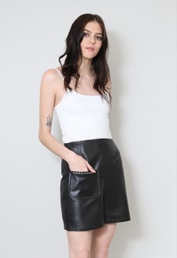 80's Ladies Vintage Skirt Black Soft Leather Mini
