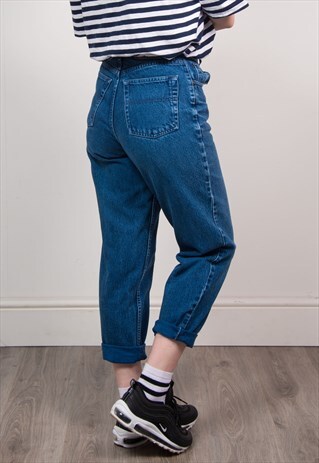 VINTAGE 90'S DARK BLUE DENIM HIGH WAIST MOM JEANS
