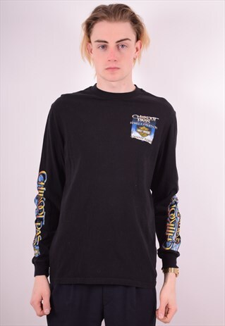HARLEY DAVIDSON MENS VINTAGE TOP LONG SLEEVE MEDIUM BLACK 90