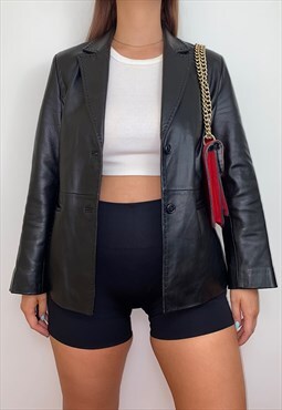 Black Real Leather Blazer Jacket