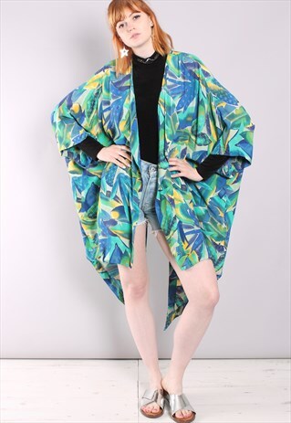 VINTAGE 80S ABSTRACT PATTERNED FESTIVAL KIMONO CAPE JACKET