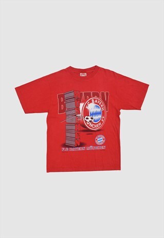 VINTAGE 90S NUTMEG BAYERN MUNICH FC GRAPHIC T-SHIRT IN RED