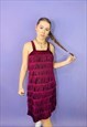 Vintage 90s Velvet Fringe Tassel Flapper Dress
