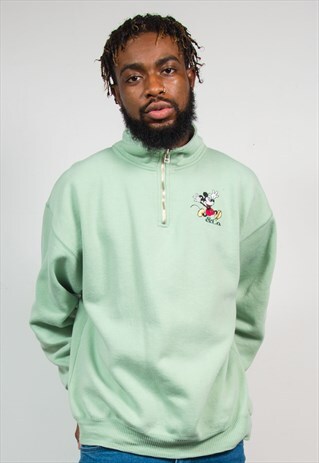 VINTAGE DISNEY MICKEY MOUSE GREEN QUARTER ZIP SWEATSHIRT