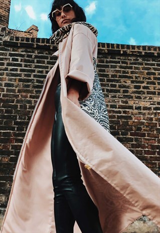 MAXI COAT IN PALE PINK WITH GOLD METALLIC DETAIL