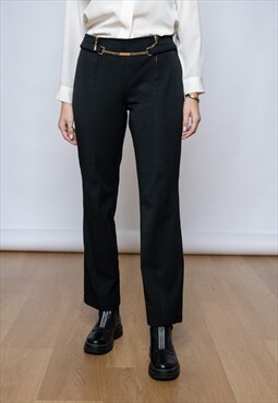 Vintage Ungaro Y2K Wool Tapered Trousers in Black