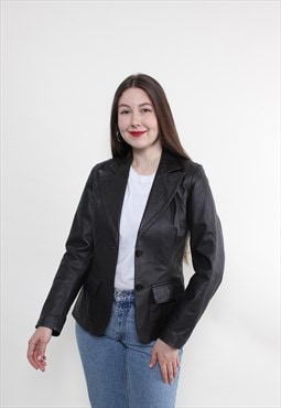 Brown leather jacket, leather blazer, 90s crop jacket