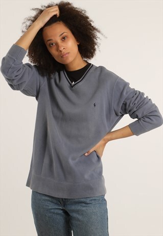 VINTAGE RALPH LAUREN EMBROIDERED LOGO V-NECK SWEATSHIRT