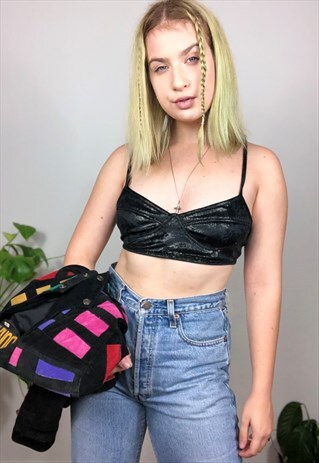 80S VELOUR GLITTER CROPPED TOP