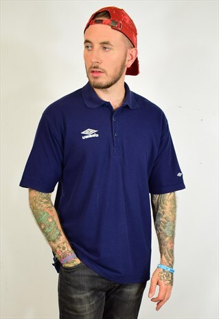 VINTAGE 90S UMBRO NAVY BLUE POLO T SHIRT