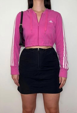 Adidas Pink 1/4 Zip Vintage Cropped Hoodie