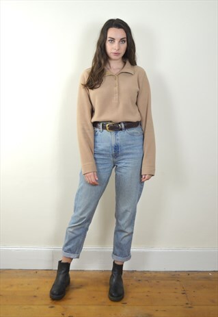 1990S VINTAGE LIGHT BROWN COLLARED FLEECE SWEATSHIRT