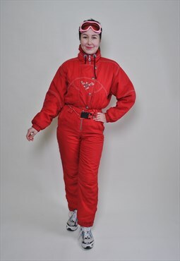 Retro style one pice ski suit, red color ski jumpsuit 