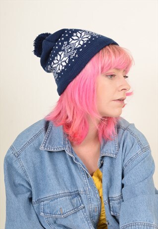 VINTAGE 90'S BEANIE HAT BLUE