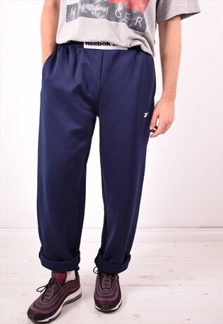 REEBOK MENS VINTAGE TRACKSUIT TROUSERS MEDIUM NAVY BLUE 90S