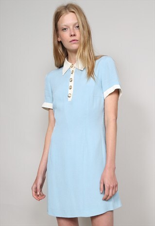 VINTAGE 60'S POWDER BLUE MIDI SHIRT DRESS