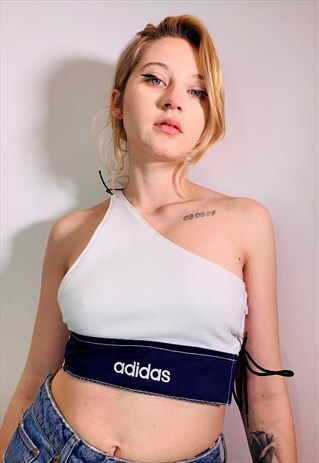 REWORKED ADIDAS ONE SHOULDER CROP TOP
