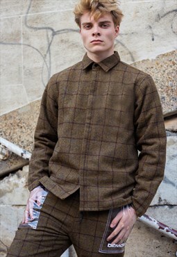 Brown premium wool fabric shirt jacket y2k