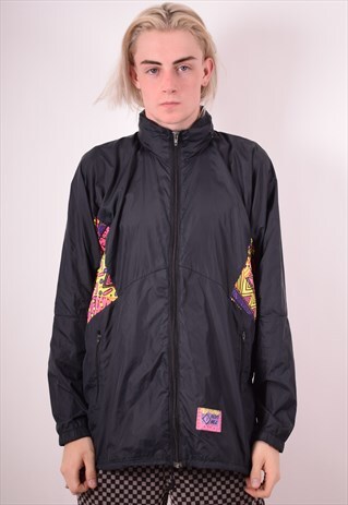 MENS VINTAGE TRACKSUIT TOP JACKET XL BLACK 90S