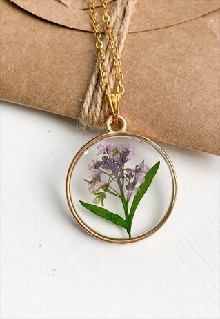 HANDMADE REAL FLOWERS PENDANT NECKLACE