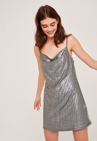 PENCIL DRESS - SILVER IN METALLIC EFFECT