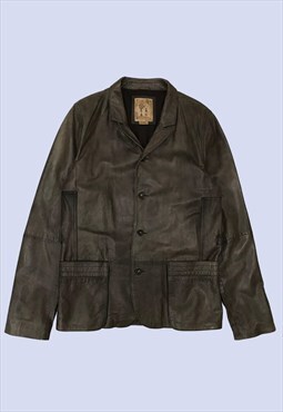 Brown Genuine Leather Jacket Mens Short Length Large