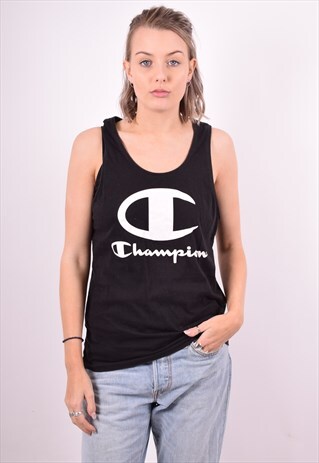 CHAMPION WOMENS VINTAGE VEST TOP SMALL BLACK 90'S