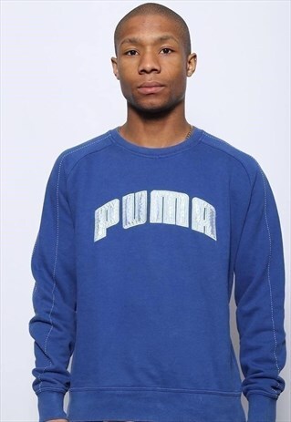 VINTAGE PUMA BIG LOGO SPELLOUT HOODIE BLUE
