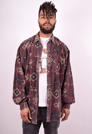 CAMEL MENS VINTAGE CORDUROY SHIRT XL MAROON 90S