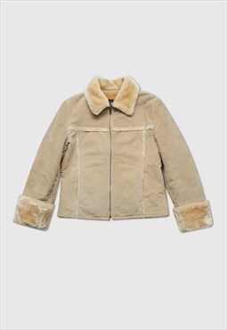 Vintage Y2K 00s suede shearling jacket in cream