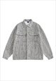Striped woolen jacket fluffy denim bomber grunge coat grey