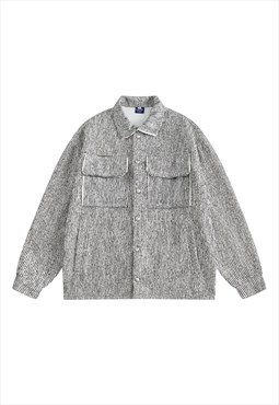 Striped woolen jacket fluffy denim bomber grunge coat grey