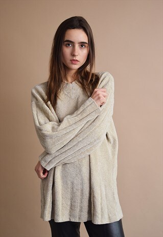 90'S RETRO COZY KNIT OVERSIZED VELVETTEN NEUTRAL JUMPER TOP