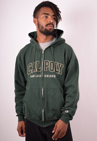 CHAMPION MENS VINTAGE CALPOLY HOODIE JACKET LARGE GREEN 90S