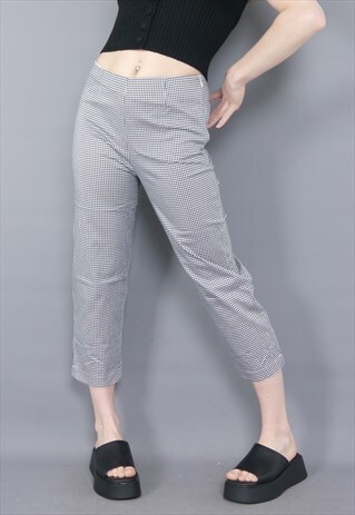 VINTAGE 90S BLACK WHITE GINGHAM CAPRIS 3/4 LENGTH TROUSERS