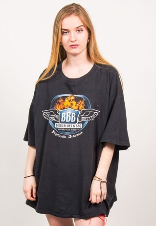 VINTAGE 90'S BIKES BLUES & BBQ PRINT T-SHIRT