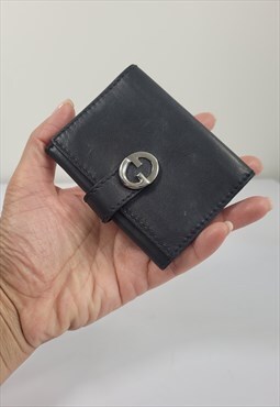 Gucci Vintage Leather Wallet . Black Womens Mens ID holder ,