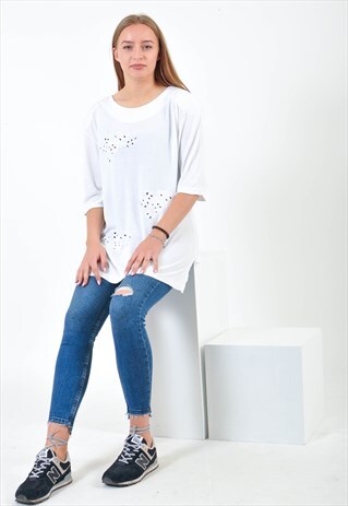 VINTAGE ROUND NECK T-SHIRT WITH SHOULDER PAD IN WHITE